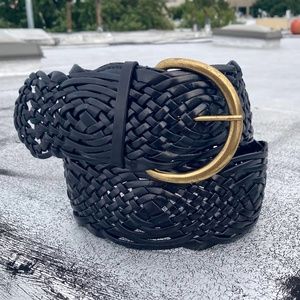 Saks Fifth Avenue Boho Black Braided Leather Belt